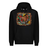 Black western horse horseshoe roses sunflowers serape leopard Premium Hoodie - Artiststas