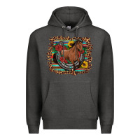 Charcoal Heather western horse horseshoe roses sunflowers serape leopard Premium Hoodie - Artiststas