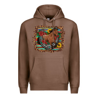 Chestnut western horse horseshoe roses sunflowers serape leopard Premium Hoodie - Artiststas