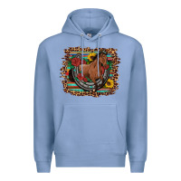 Colony Blue western horse horseshoe roses sunflowers serape leopard Premium Hoodie - Artiststas