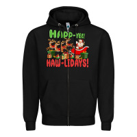 Black happ yee haw lidays Zipper Hoodie - MaliasSmallBusiness