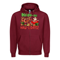 Burgundy happ yee haw lidays Zipper Hoodie - MaliasSmallBusiness