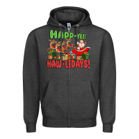 Charcoal Heather happ yee haw lidays Zipper Hoodie - MaliasSmallBusiness