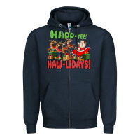 Navy happ yee haw lidays Zipper Hoodie - MaliasSmallBusiness