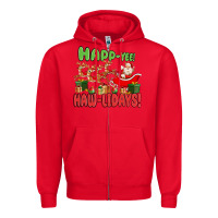Red happ yee haw lidays Zipper Hoodie - MaliasSmallBusiness