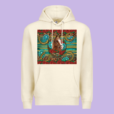 Western Horse Horseshoe Roses Gemstones Glitter Wooden Premium Hoodie Designed By Artiststas