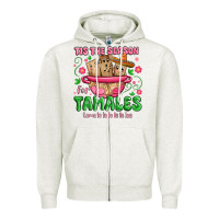 Oatmeal Heather tis the season for tamales tama la la la Zipper Hoodie - MaliasSmallBusiness