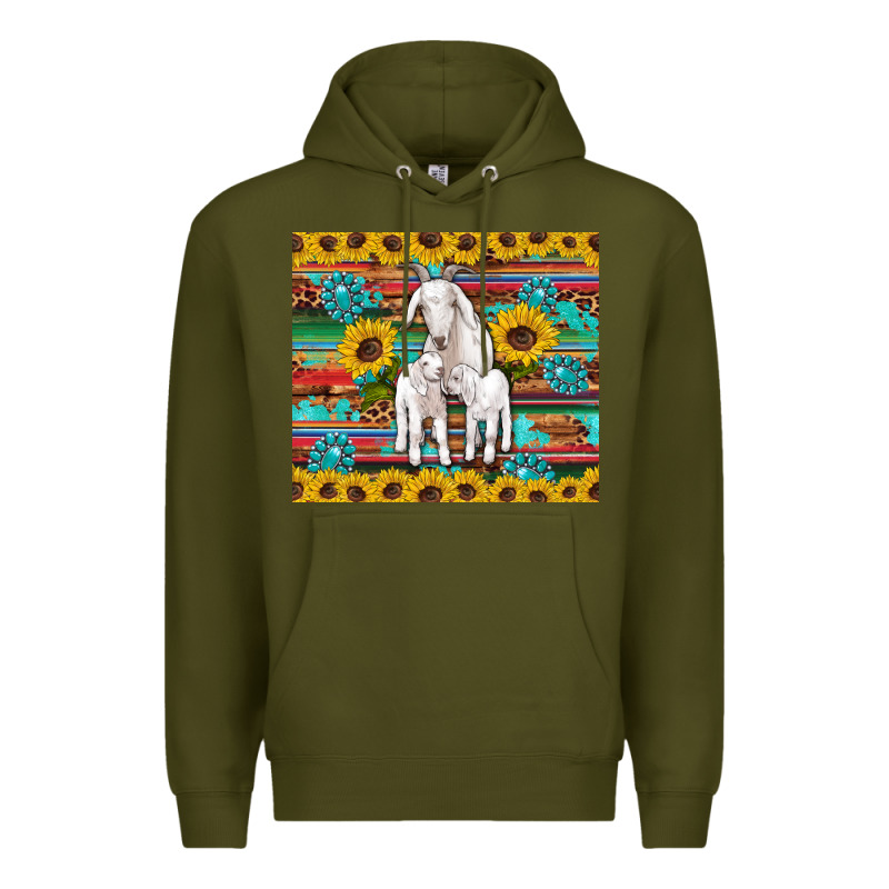 Goats Mom And Baby Sunflowers Gemstones Serape Leopard Glitter Wooden Premium Hoodie by Artiststas | Teevron