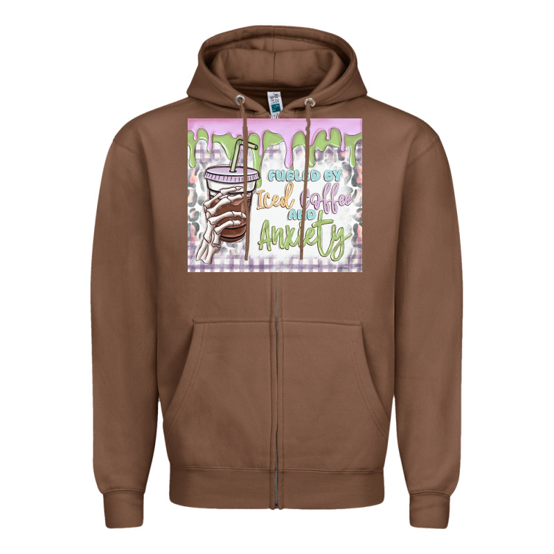 Fueled By Iced Coffee And Anxiety Zipper Hoodie by MaliasSmallBusiness | Teevron