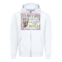 White fueled by iced coffee and anxiety Zipper Hoodie - MaliasSmallBusiness