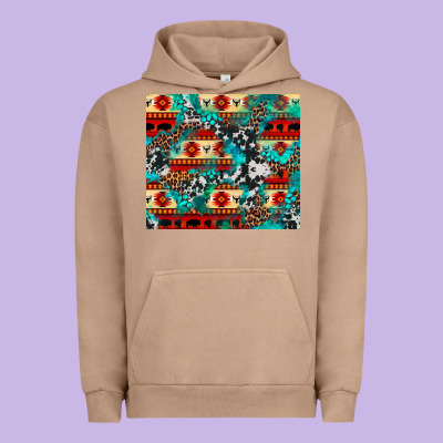 Aztec Leopard Cowhide Turquoise Urban Hoodie Designed By Barkaloodesign