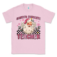Bubblegum Pink santa's favorite teacher Classic Tee - MaliasSmallBusiness