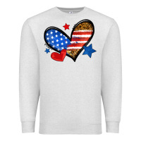 Oatmeal Heather American flag heart leopard Premium Sweatshirt - Neo Western