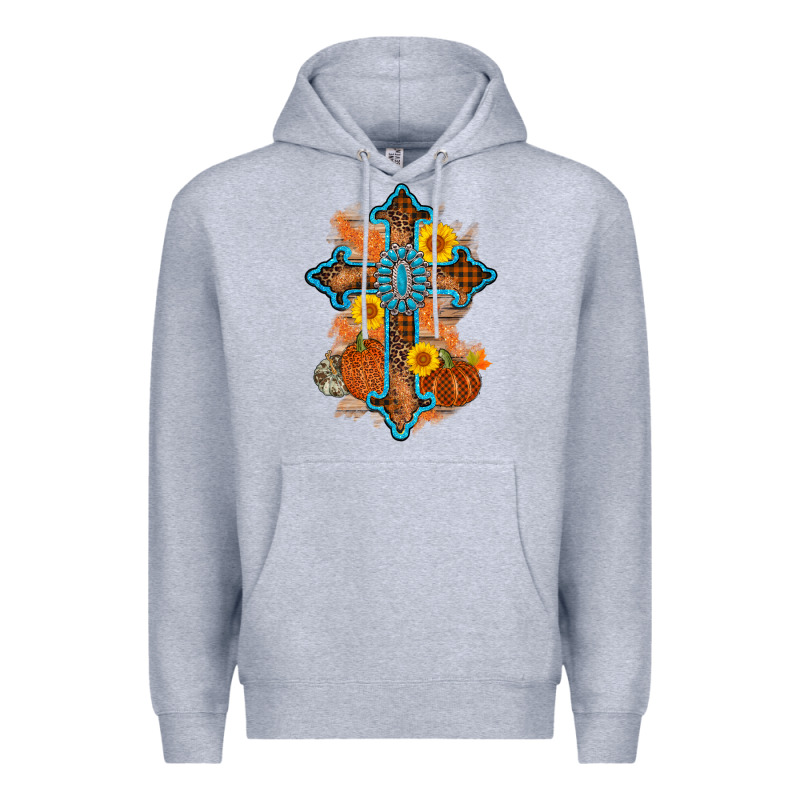 Thanksgiving Cross Pumpkin Sunflower Premium Hoodie by AdoDesignShop | Teevron