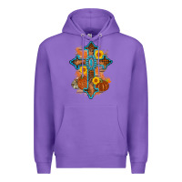 Purple thanksgiving cross pumpkin sunflower Premium Hoodie - AdoDesignShop