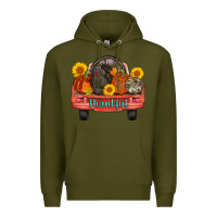 Army Green thankful turkey truck Premium Hoodie - AdoDesignShop