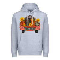 Heather Grey thankful turkey truck Premium Hoodie - AdoDesignShop