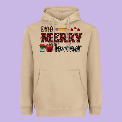 One Merry Teacher Heavyweight Hoodie Designed By Ranaportraitstore