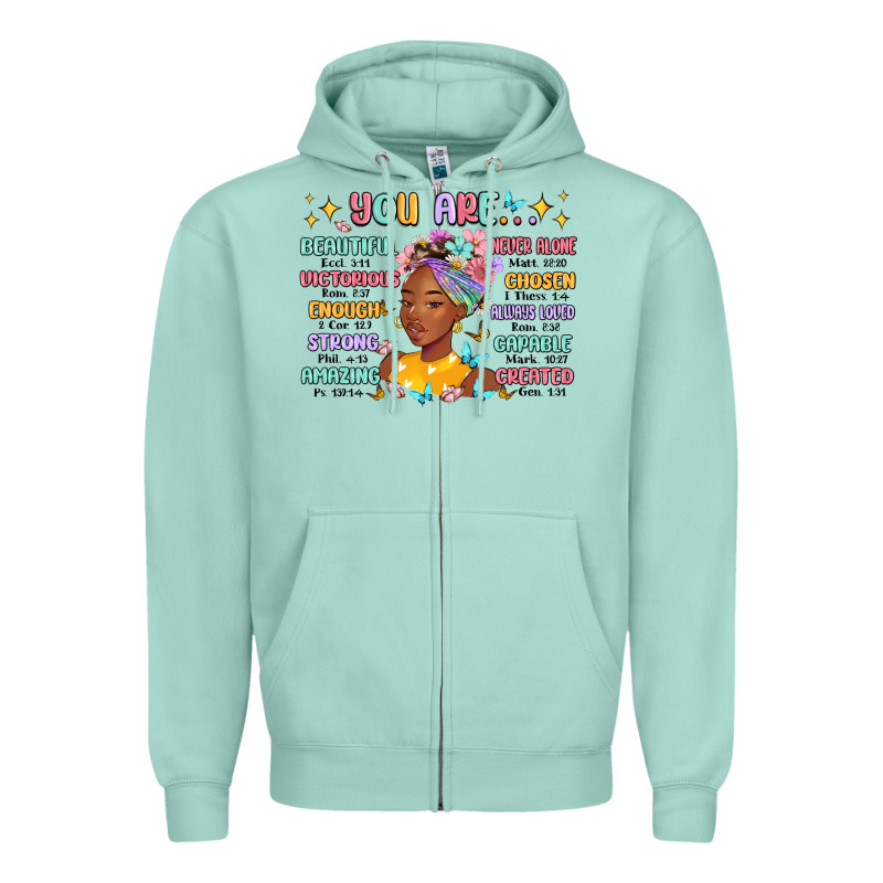 You Are Beautiful Victorious Enough Strong Zipper Hoodie by MaliasSmallBusiness | Teevron