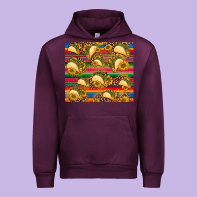 Tacos And Sunflowers With Serape Leopard Background Urban Hoodie Designed By Barkaloodesign
