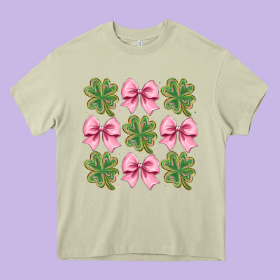 Clover Bow Heavy Core Tee Designed By Cowhidedigitalart