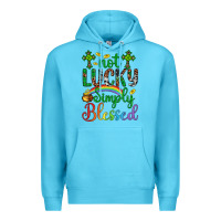 Ocean Blue Western St. Patrick's Day Cross Not Lucky Simply Blessed Premium Hoodie - Artiststas