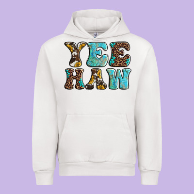 Western Sunflowers Turquoise Leopard Yee Haw Urban Hoodie Designed By Barkaloodesign