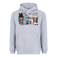 Heather Grey cat coffee cups Heavyweight Hoodie - Zillion Design Studio