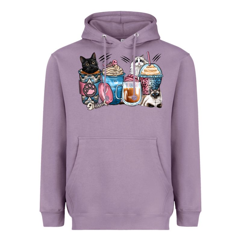 Cat Coffee Cups Heavyweight Hoodie by Zillion Design Studio | Teevron