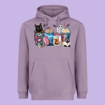 Cat Coffee Cups Heavyweight Hoodie Designed By Zillion Design Studio