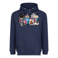 Navy cat coffee cups Heavyweight Hoodie - Zillion Design Studio