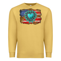 Antique Gold American flag leopard turquoise gemstone Premium Sweatshirt - Neo Western