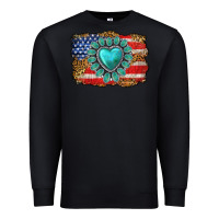 Black American flag leopard turquoise gemstone Premium Sweatshirt - Neo Western