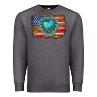 Charcoal Heather American flag leopard turquoise gemstone Premium Sweatshirt - Neo Western