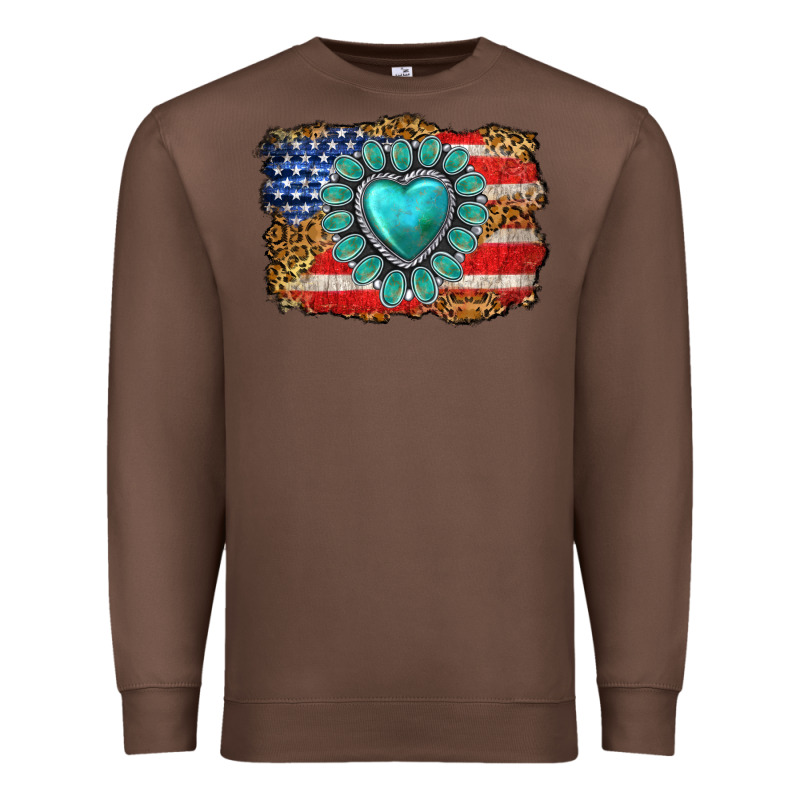 American Flag Leopard Turquoise Gemstone Premium Sweatshirt by Neo Western | Teevron