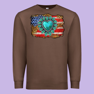 American Flag Leopard Turquoise Gemstone Premium Sweatshirt Designed By Neo Western