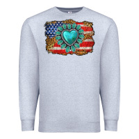 Heather Grey American flag leopard turquoise gemstone Premium Sweatshirt - Neo Western