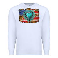 White American flag leopard turquoise gemstone Premium Sweatshirt - Neo Western