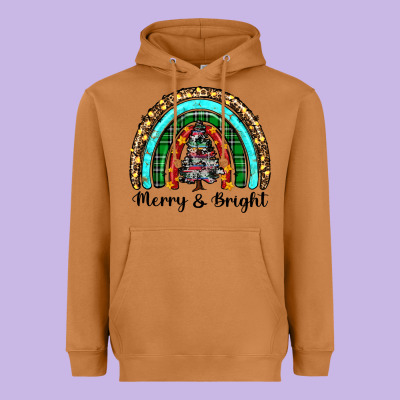 Merry And Bright Rainbow Christmas Heavyweight Hoodie Designed By Ranaportraitstore