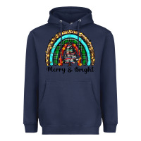Navy merry and bright rainbow christmas Heavyweight Hoodie - RanaPortraitStore