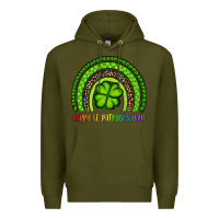 Army Green Happy St. Patrick's Day Shamrock Rainbow Premium Hoodie - Artiststas
