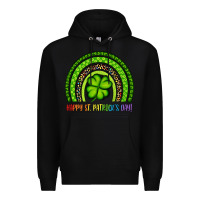Black Happy St. Patrick's Day Shamrock Rainbow Premium Hoodie - Artiststas