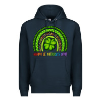 Navy Happy St. Patrick's Day Shamrock Rainbow Premium Hoodie - Artiststas