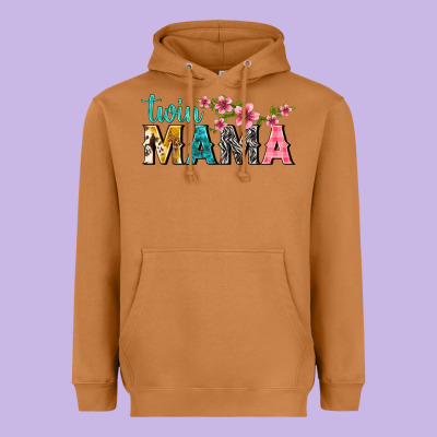Twin Mama With Flowers Heavyweight Hoodie Designed By Texasbilliewilder