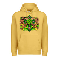 Antique Gold Western Shamrock Cross Leopard Background Premium Hoodie - Artiststas