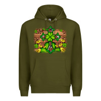 Army Green Western Shamrock Cross Leopard Background Premium Hoodie - Artiststas