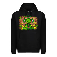 Black Western Shamrock Cross Leopard Background Premium Hoodie - Artiststas
