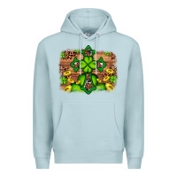 Blue Mist Western Shamrock Cross Leopard Background Premium Hoodie - Artiststas