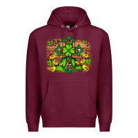 Burgundy Western Shamrock Cross Leopard Background Premium Hoodie - Artiststas