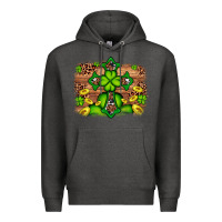 Charcoal Heather Western Shamrock Cross Leopard Background Premium Hoodie - Artiststas